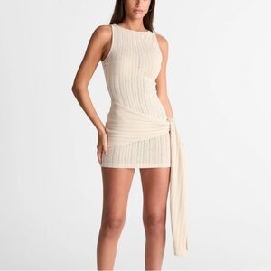 NWT Sasha Therese Eden almond knit dress w tie boat neck mini dress XS
